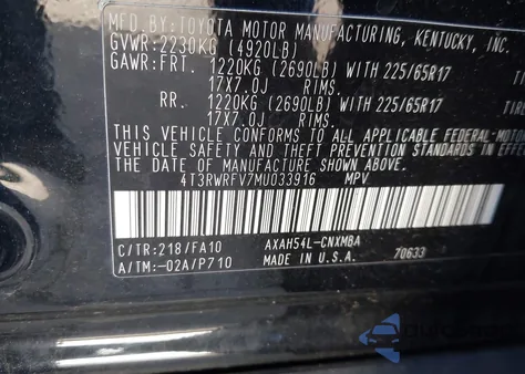 2021 Toyota Rav4 Xle из США, поврежденный, VIN 4T3RWRFV7MU033916